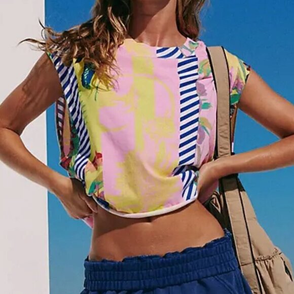 #209 NWT Free People Inspire Printed Tank in Floral Candyland Combo - Picture 1 of 5
